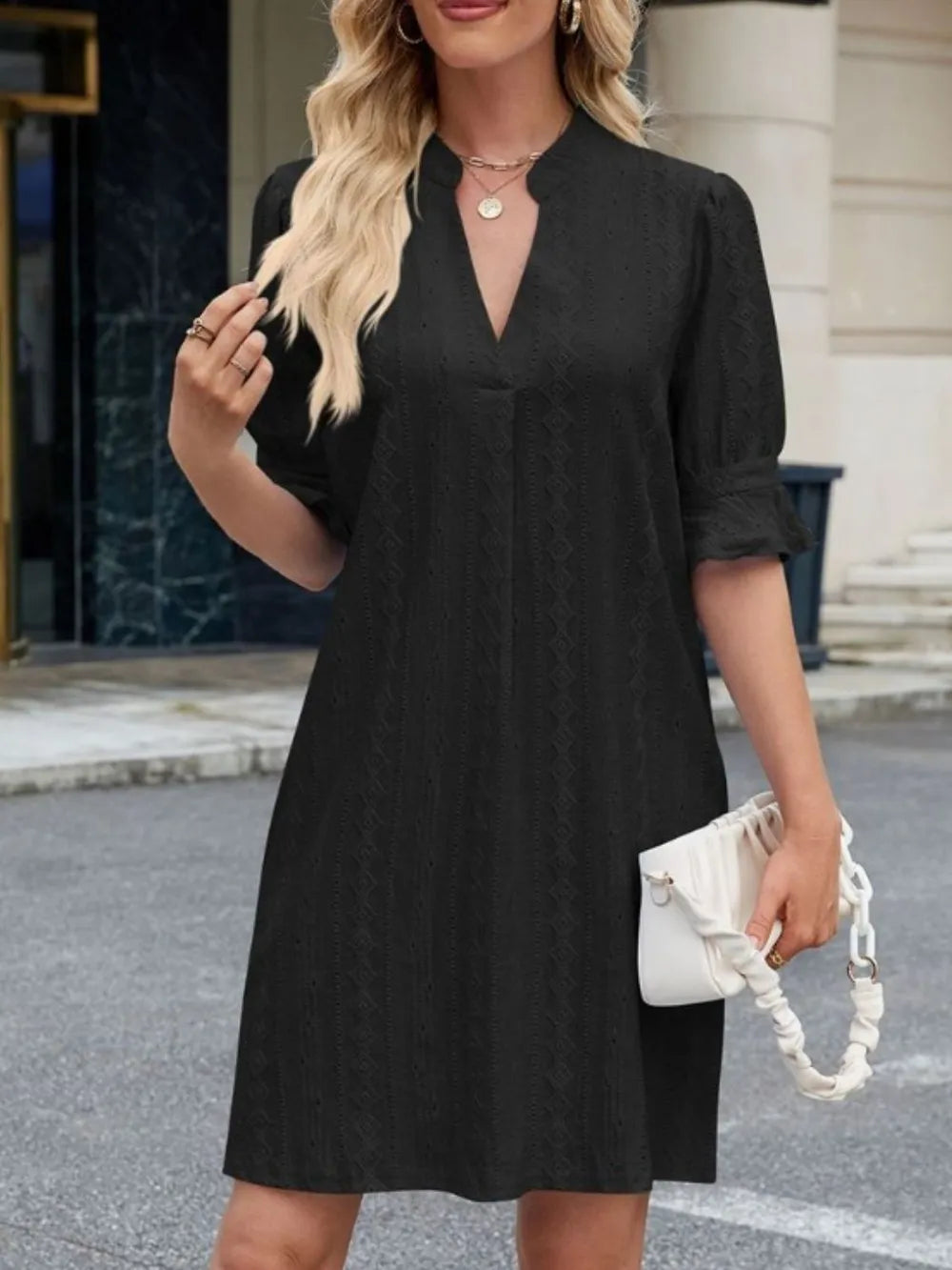 Eyelet Flounce Sleeve Mini Dress (5)