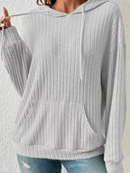 Ribbed Knit Long Sleeve Drawstring Hoodie (2)