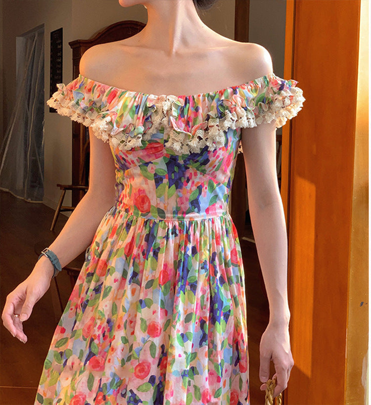 French Shoulder Print Dress photo 1