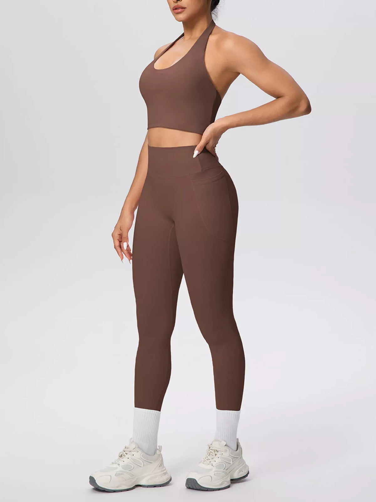 Halter Neck Crop Top High-waisted Leggings Active Set (3)