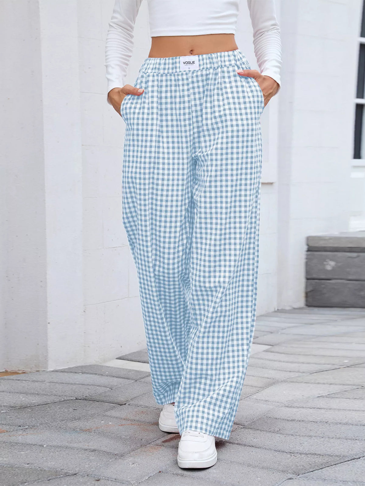 Plaid Wide Leg Casual Pants (12)