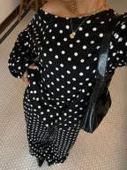 Polka Dot Boat Neck Top Pants Set (2)