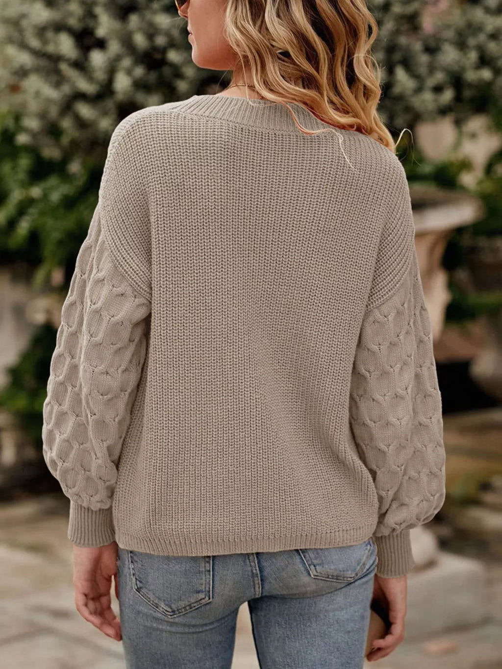 Textured Sleeve Round Neck Sweater (11)