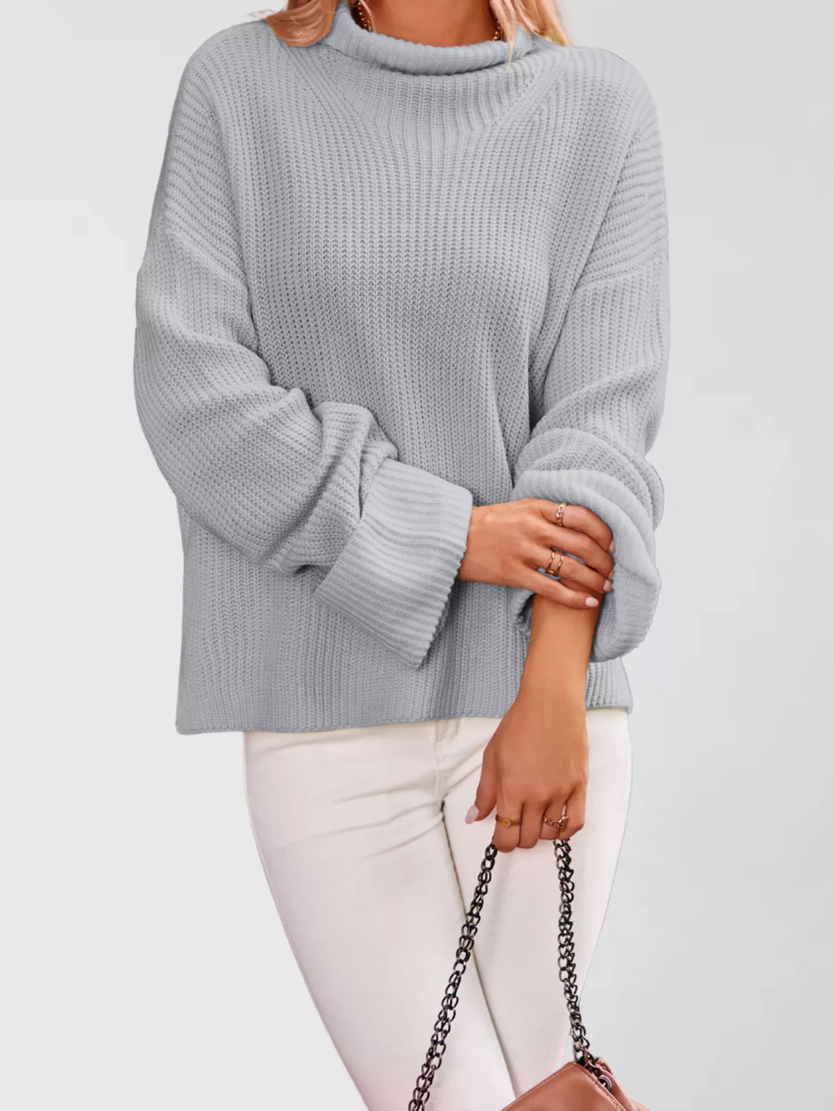 Mock Neck Dropped Shoulder Sweater (10)