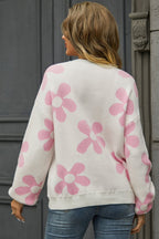 Floral Print Round Neck Dropped Shoulder Pullover Sweater (6)