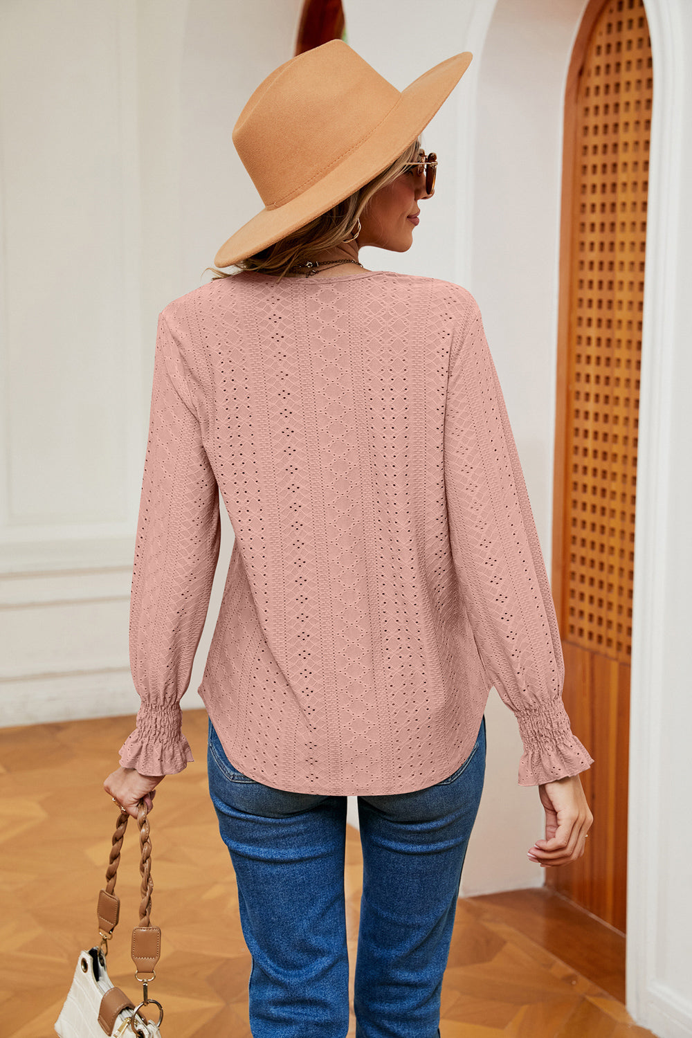 Contrast Flounce Sleeve Blouse (12)