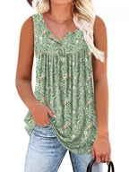 Full Size Floral Print Button Detail Tank Plus