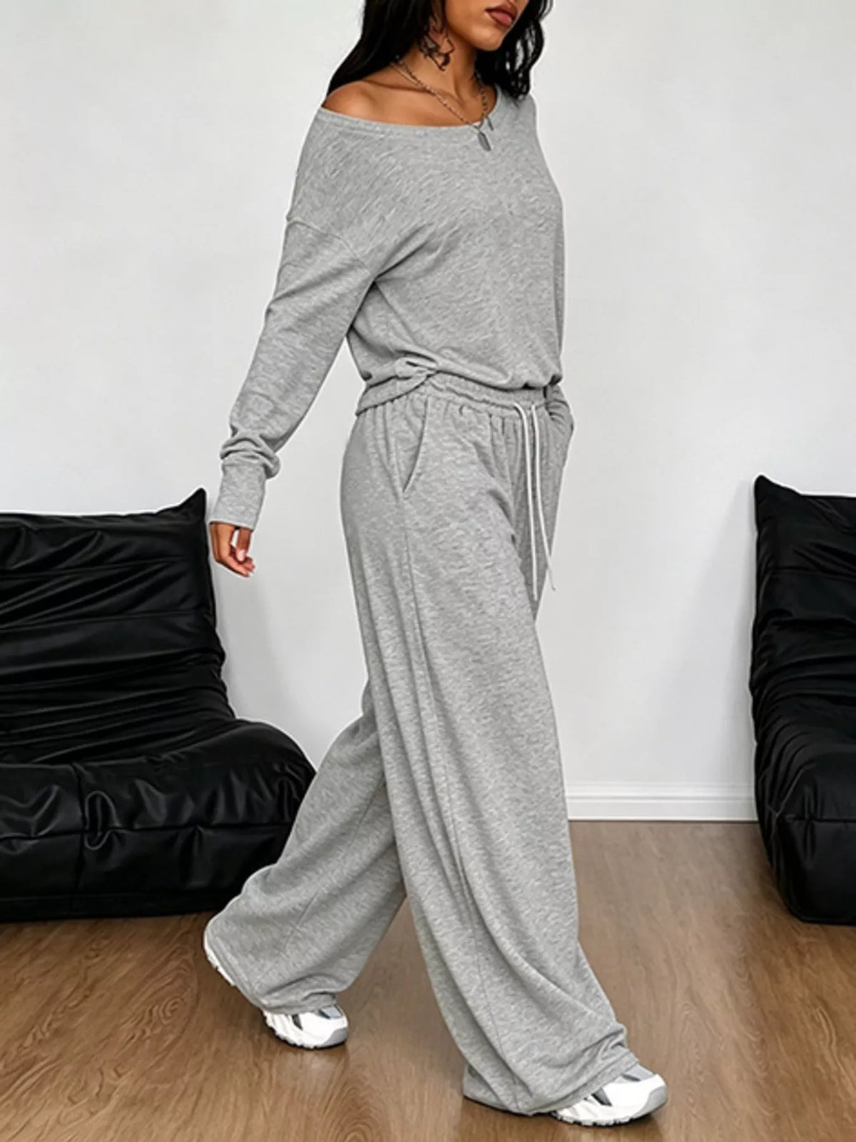 Full Size One-shoulder Top Drawstring Pants Set Plus (14)