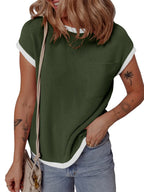Contrast Trim Round Neck Short Sleeve T-shirt (4)