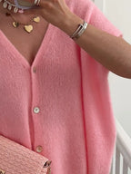V-neck Button Up Short Sleeve Cardigan (2)