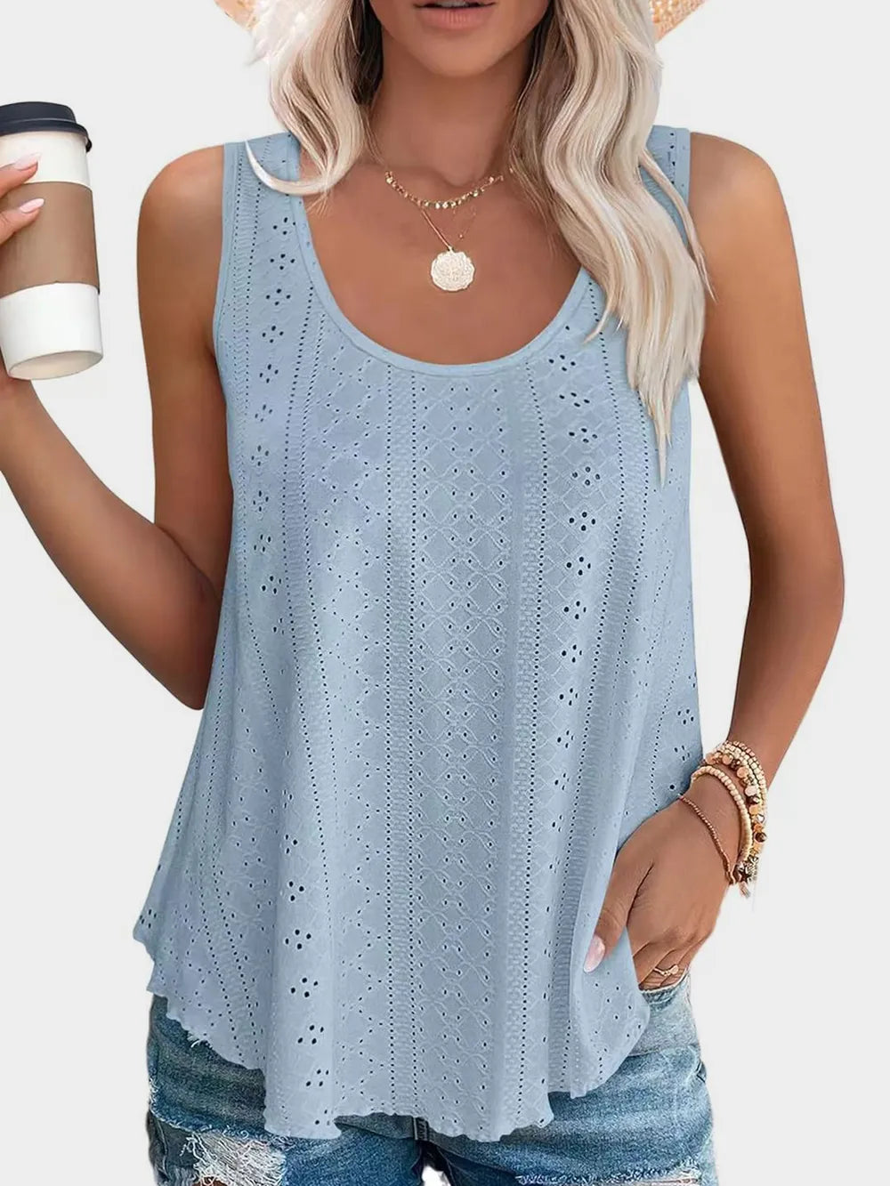 Eyelet Round Neck Tank (20)
