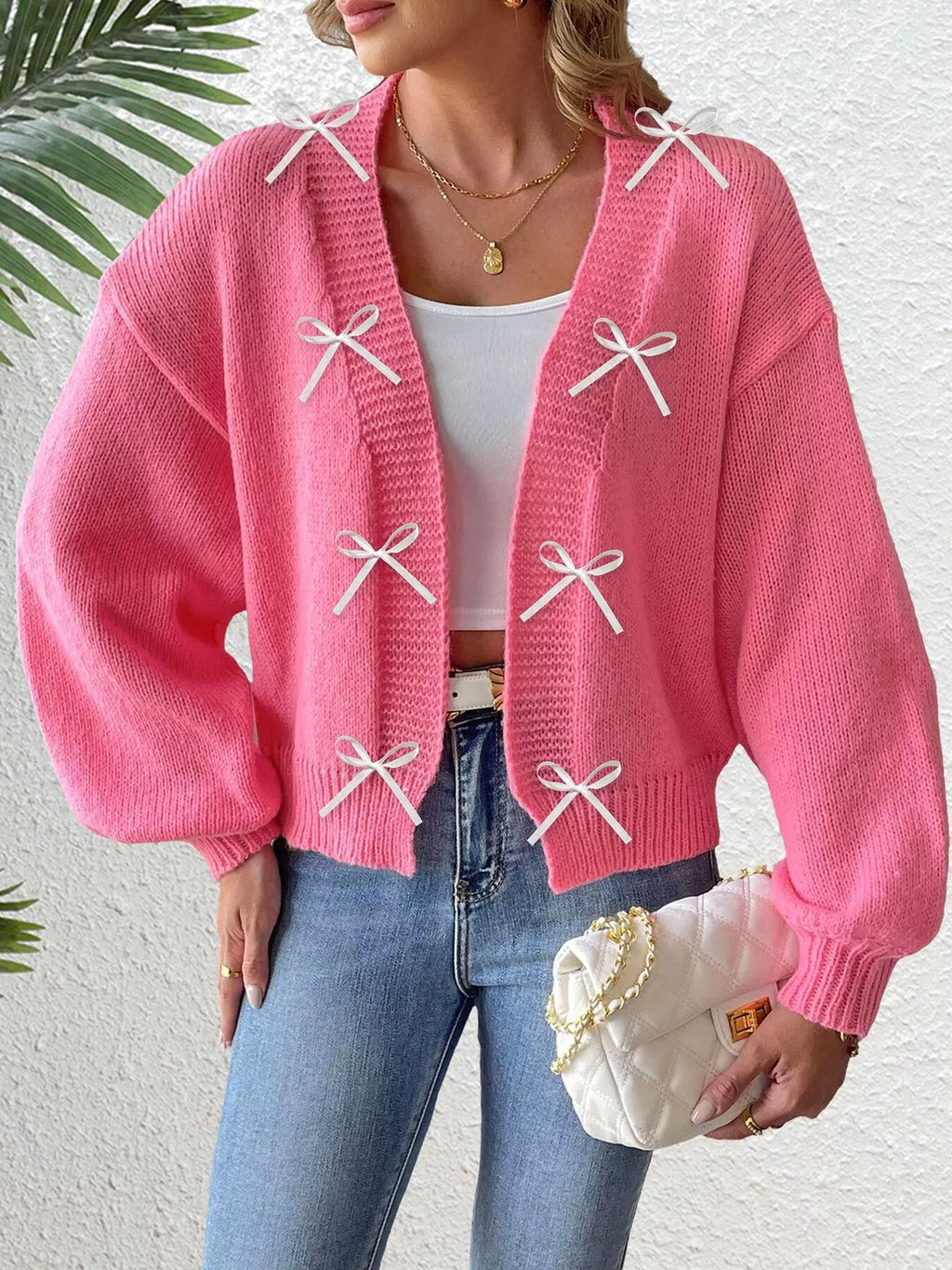 Bow-tie Open Front Knit Cardigan