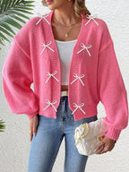 Bow-tie Open Front Knit Cardigan