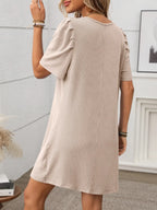 Textured Round Neck Short Sleeve Mini Dress (17)