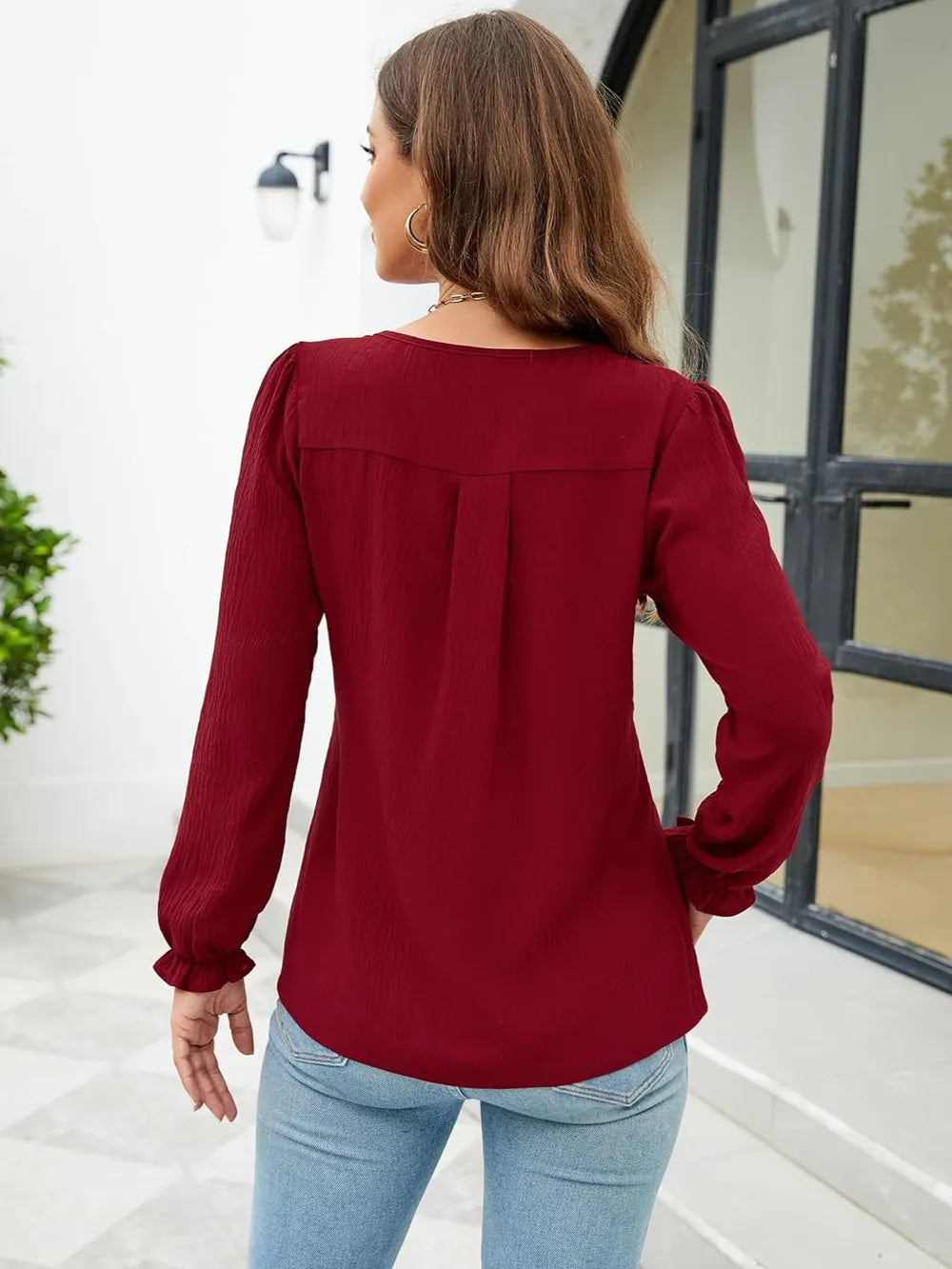 Notched Flounce Sleeve Blouse (12)