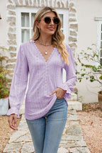 Eyelet Lace Trim Flounce Sleeve Blouse (2)