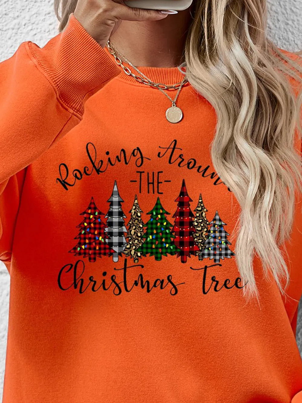 Christmas Tree Graphic Round Neck Sweatshirt (3)