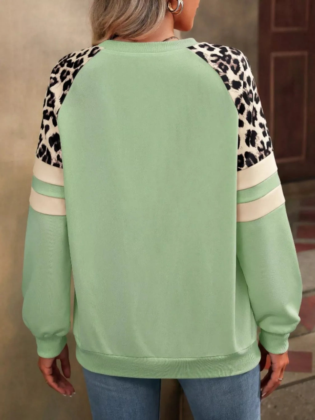 Leopard Raglan Sleeve Striped Sweatshirt (17)