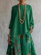 Asymmetrical Hem Top Floral Pants Set (7)