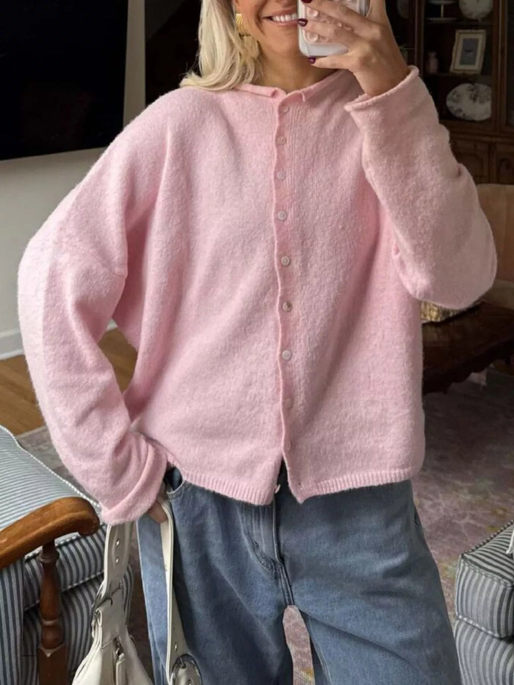 Button-down Dropped Shoulder Cardigan (6)