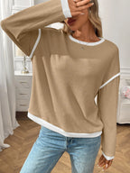 Ribbed Contrast Trim Long Sleeve Top (18)