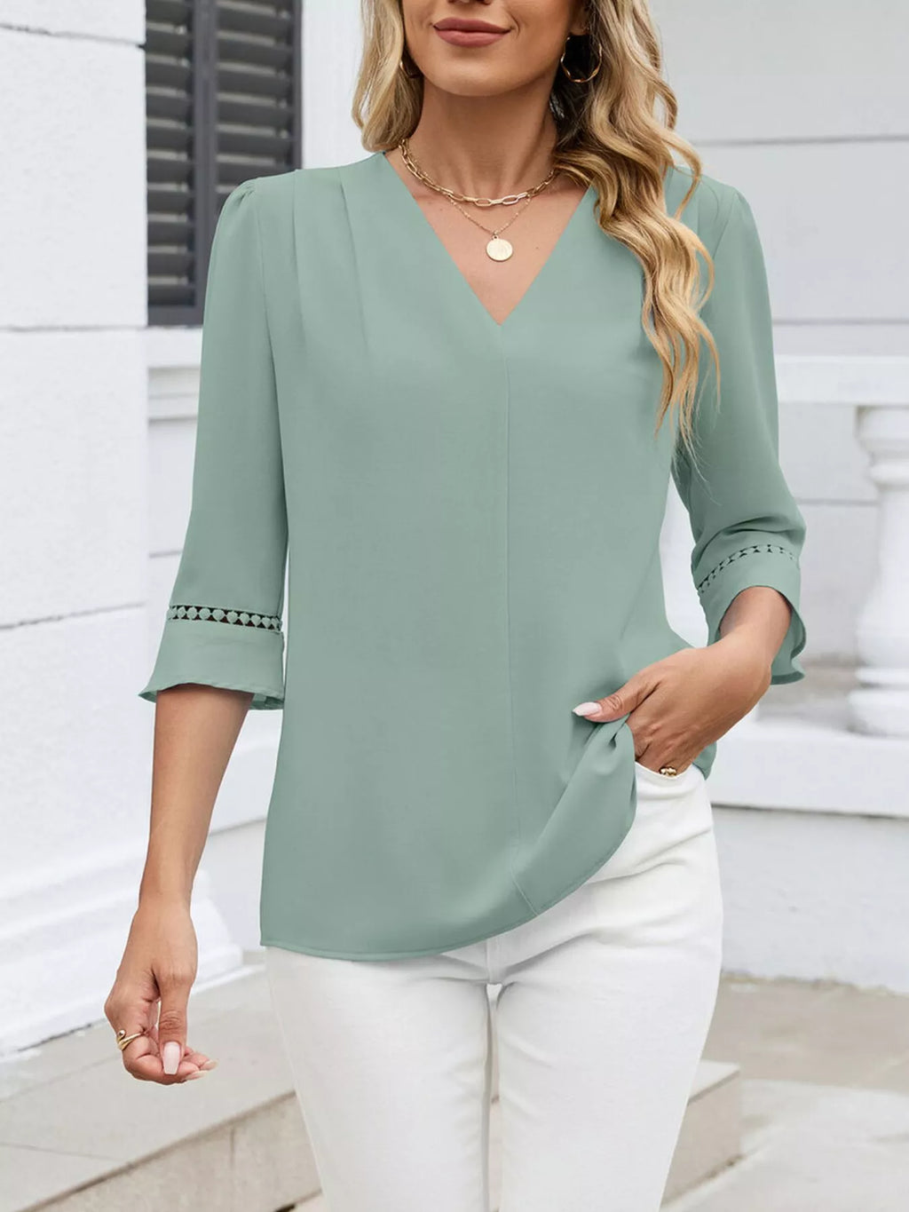 V-neck 3/4 Sleeve Blouse (25)