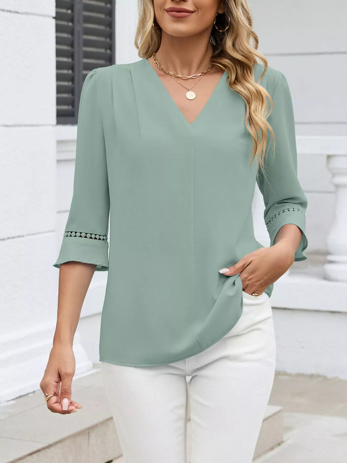 V-neck 3/4 Sleeve Blouse (25)