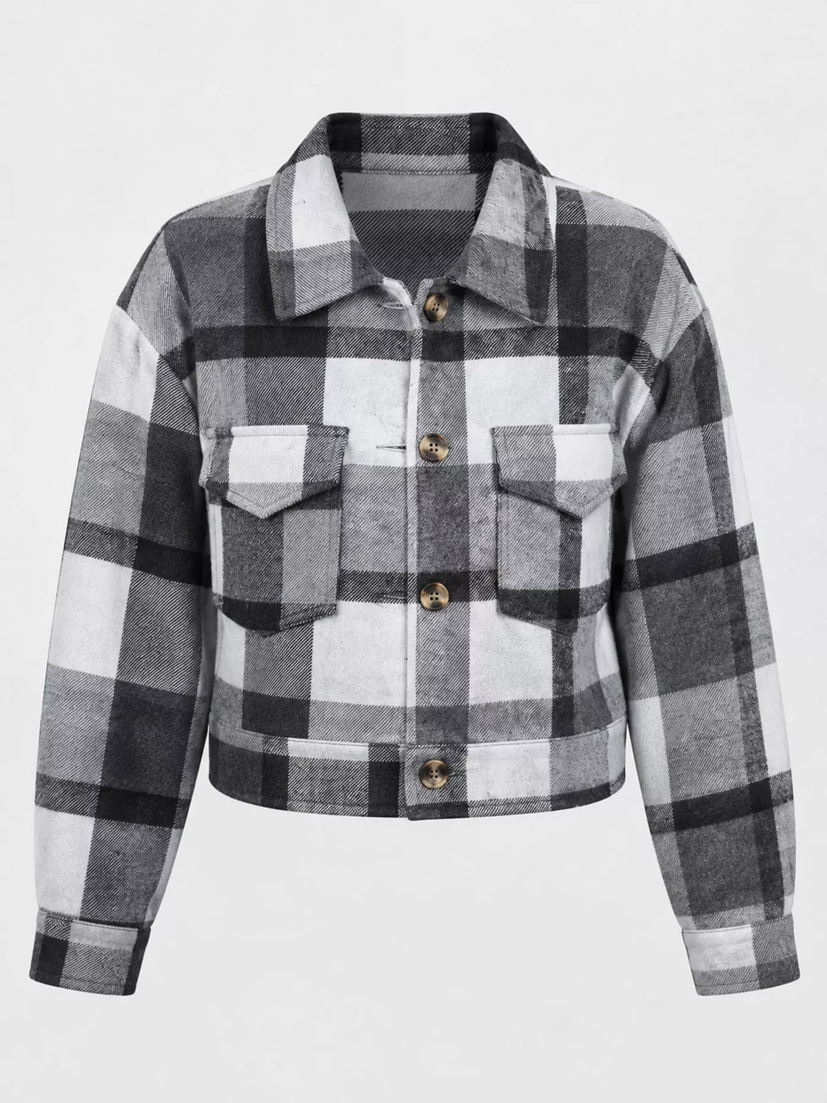 Plaid Button-front Cropped Jacket (46)