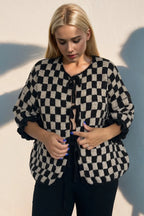 Tied Checkered Dropped Shoulder Flounce Sleeve Cardigan (11)