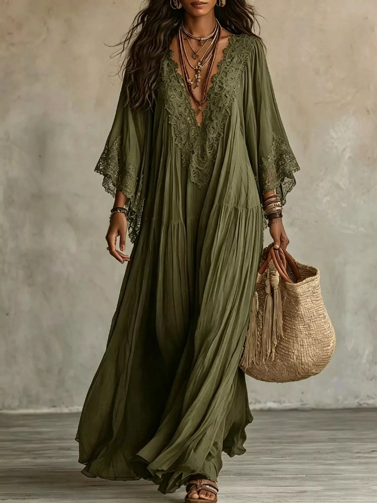 Lace Trim V-neck Maxi Dress (7)