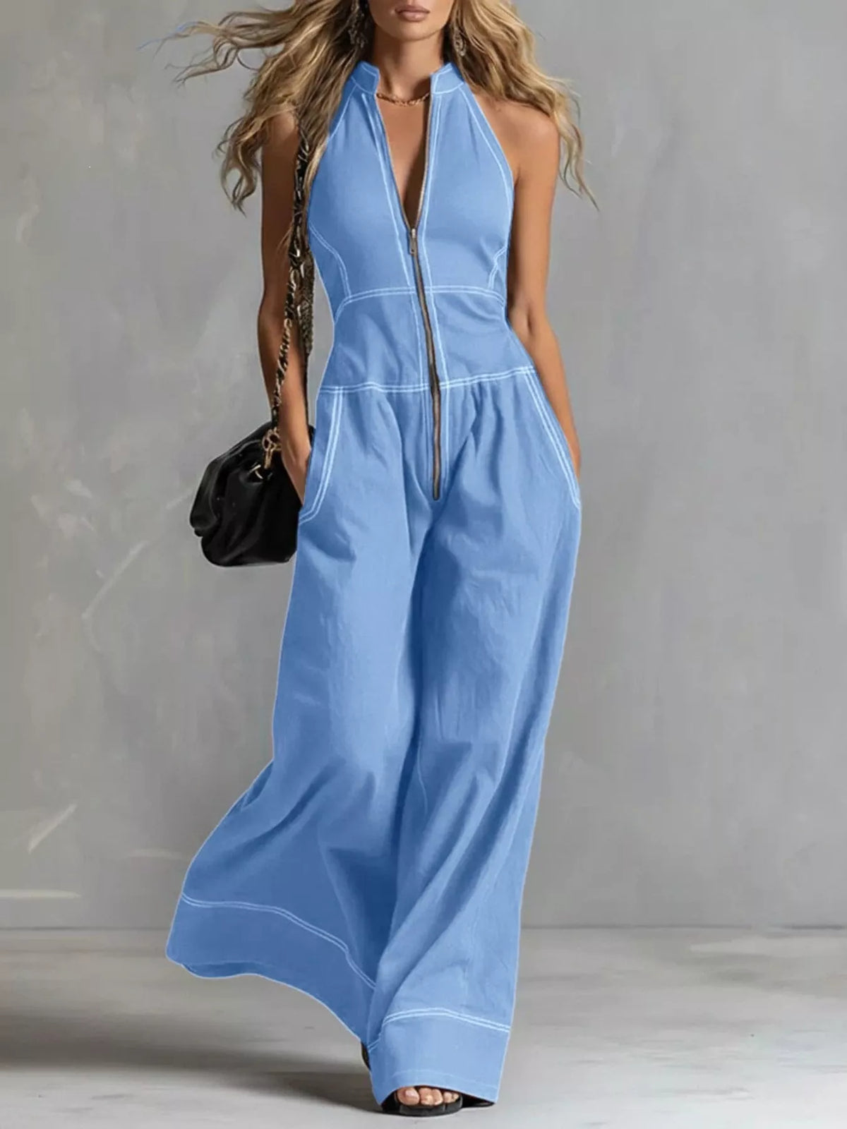Zip Front Sleeveless Wide Leg Jumpsuit (3)