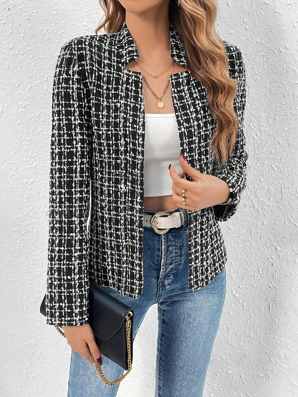 Plaid Open Front Long Sleeve Jacket (8)