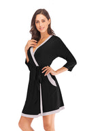 Tie Waist Surplice Neck Robe Pockets (3)