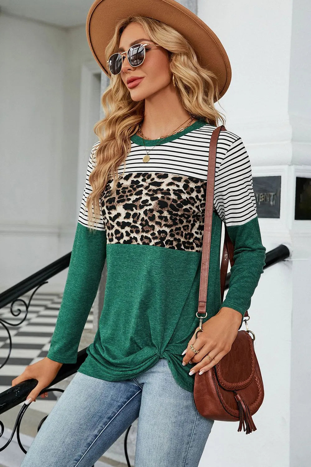 Leopard Striped Round Neck T-shirt (10)