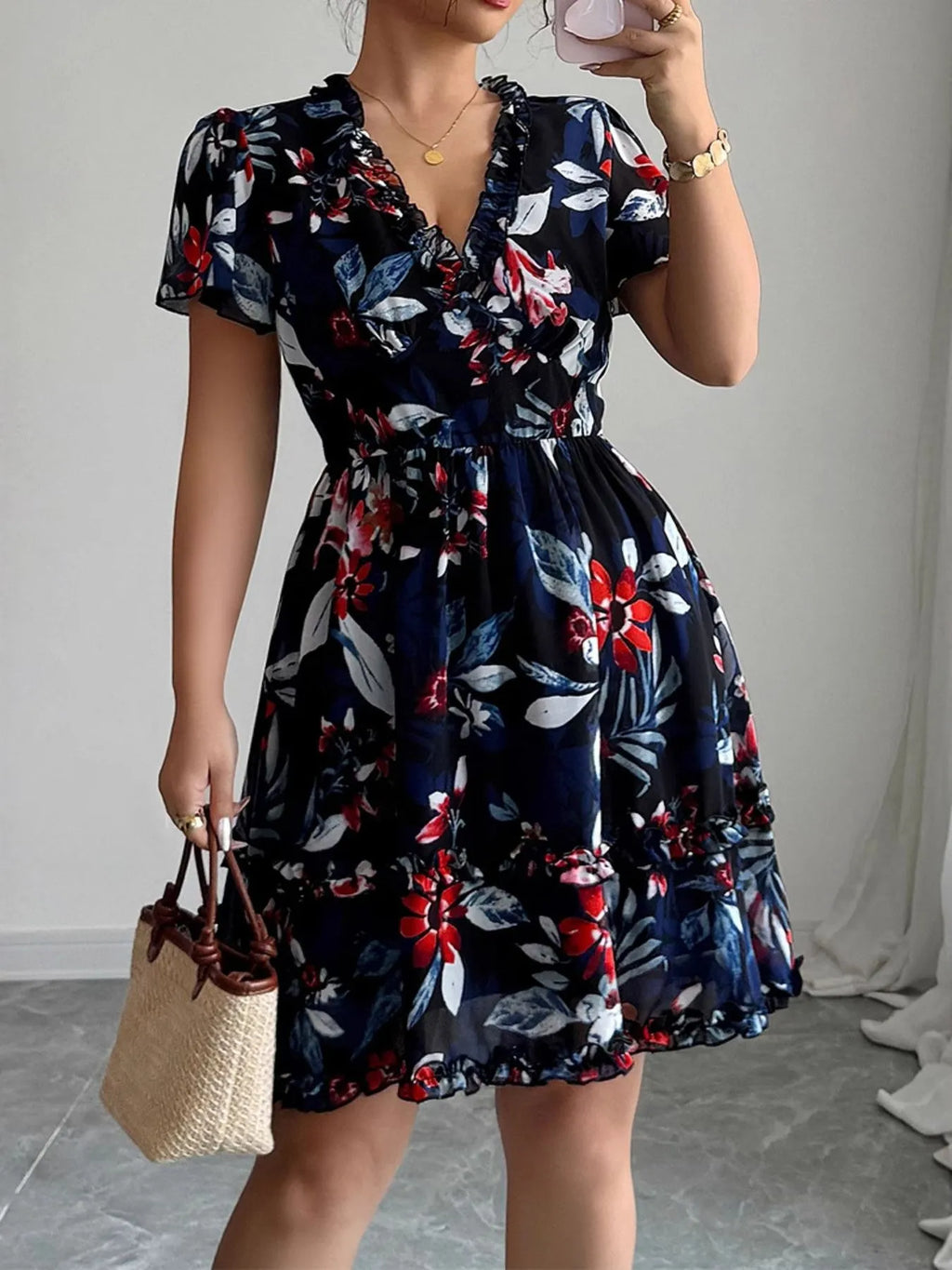 Floral Wrap Dress Flutter Sleeves (11)