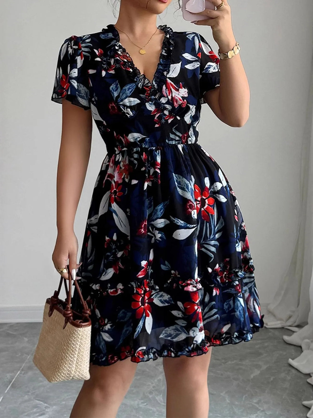 Floral Wrap Dress Flutter Sleeves (11)