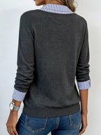 Layered Look Striped Collar Long Sleeve Top (8)