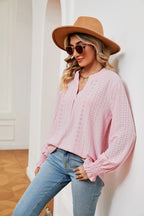 Notched Neck Flounce Sleeve Blouse (12)