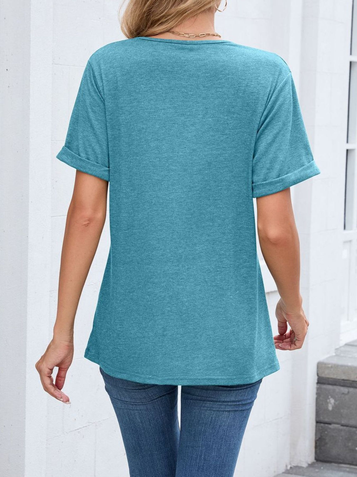 Casual V-neck Short Sleeve T-shirt (4)