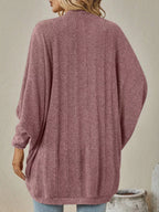 Casual Open Front Batwing Sleeve Ribbed Knit Cardigan (14)