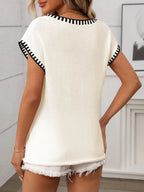 Contrast Trim V-neck Short Sleeve Knit Top (4)
