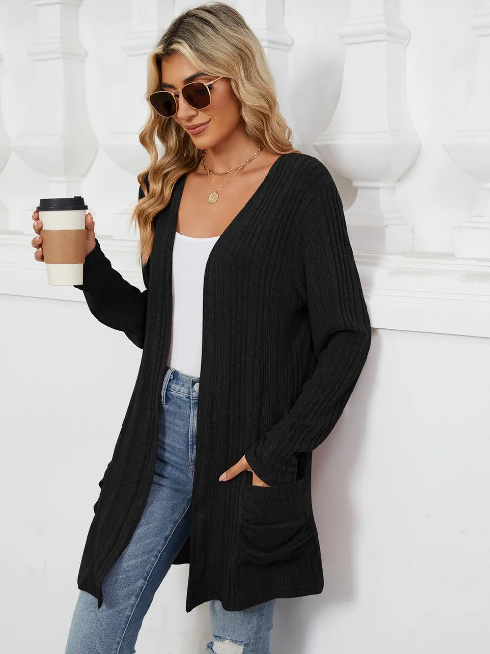 Pocketed Open Front Long Sleeve Cardigan (37)
