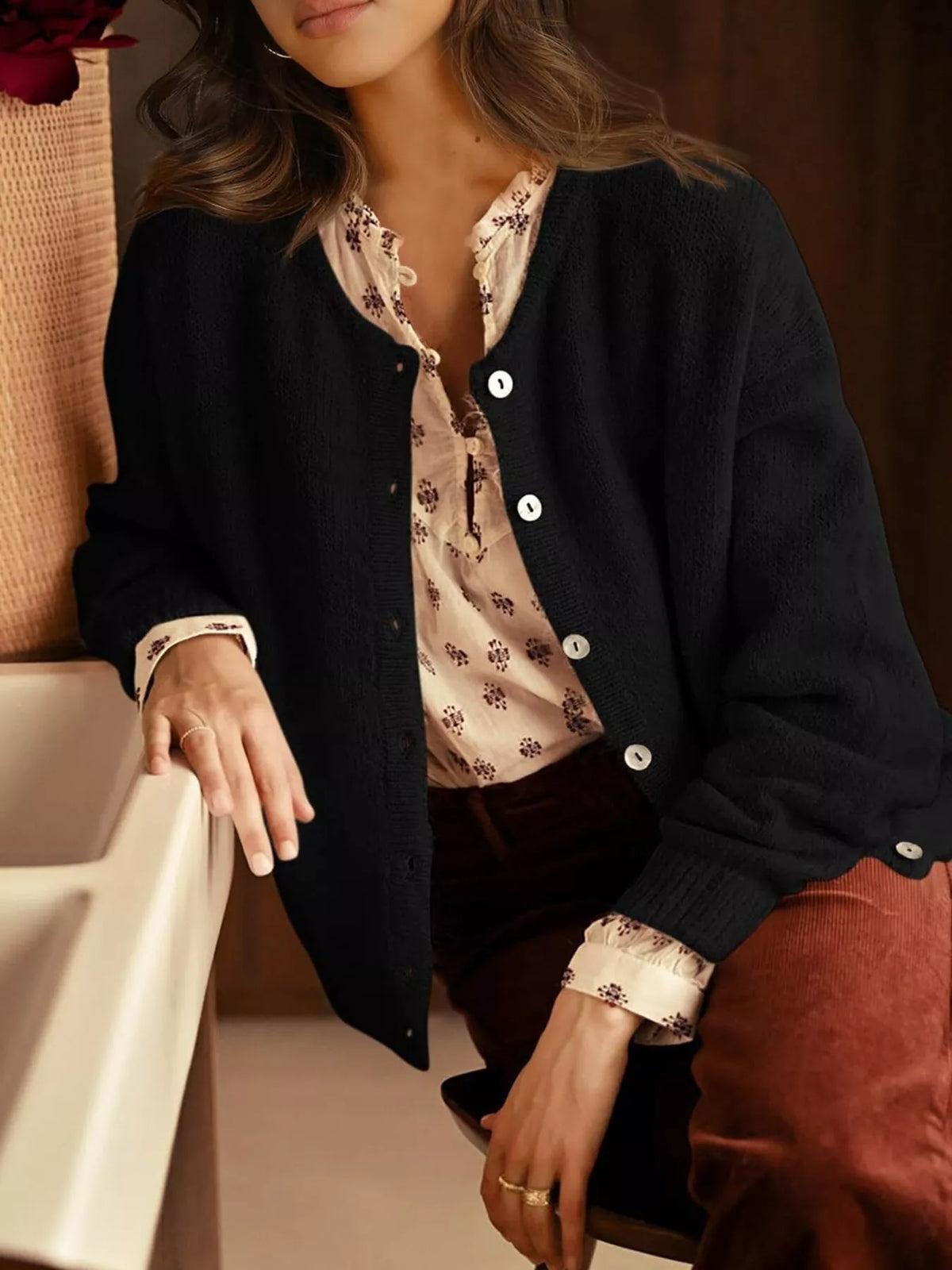 Button-down Dropped Shoulder Cardigan (6)