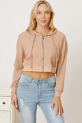 Waffle-knit Drawstring Zip Up Hoodie
