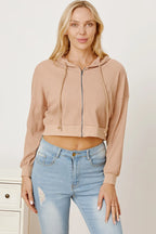 Waffle-knit Drawstring Zip Up Hoodie