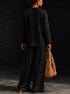 Notched Long Sleeve Top Pants Set (11)