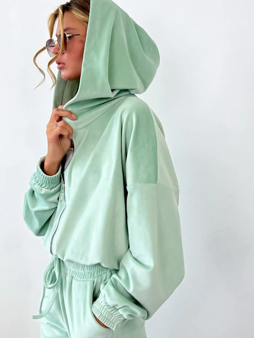 Zip Up Long Sleeve Top Pants Set (7)