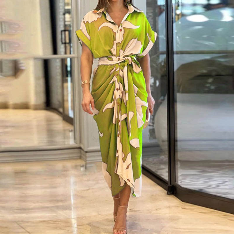 Collared Single-breasted High-waist Shirt Midi Dress variant CJLY286285661IR|CJLY286285662JQ|CJLY286285663KP|CJLY286285664LO|CJLY286285665MN|CJLY286285666NM