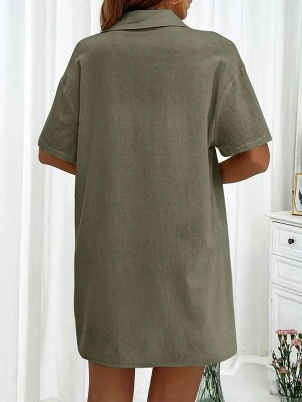 Button Up Shirt Drawstring Shorts Set (21)