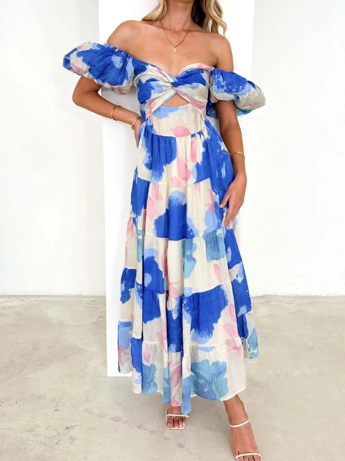 Off-shoulder Floral Tiered Dress Ruffle Details (23)